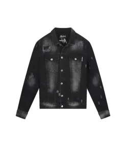 Malelions Stained Denim Jacket Zwart Discount