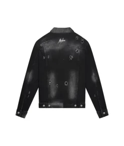 Malelions Stained Denim Jacket Zwart Discount